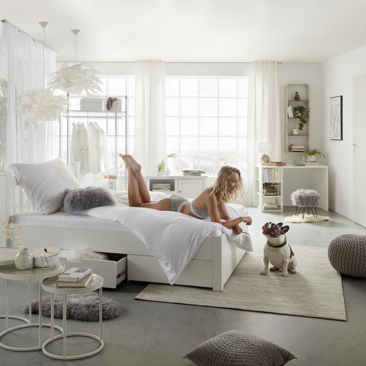 Bett in Weiss ca. 140x200cm - Weiss, Romantik / Landhaus, Holz/Holzwerkstoff (140/200cm) - Zandiara