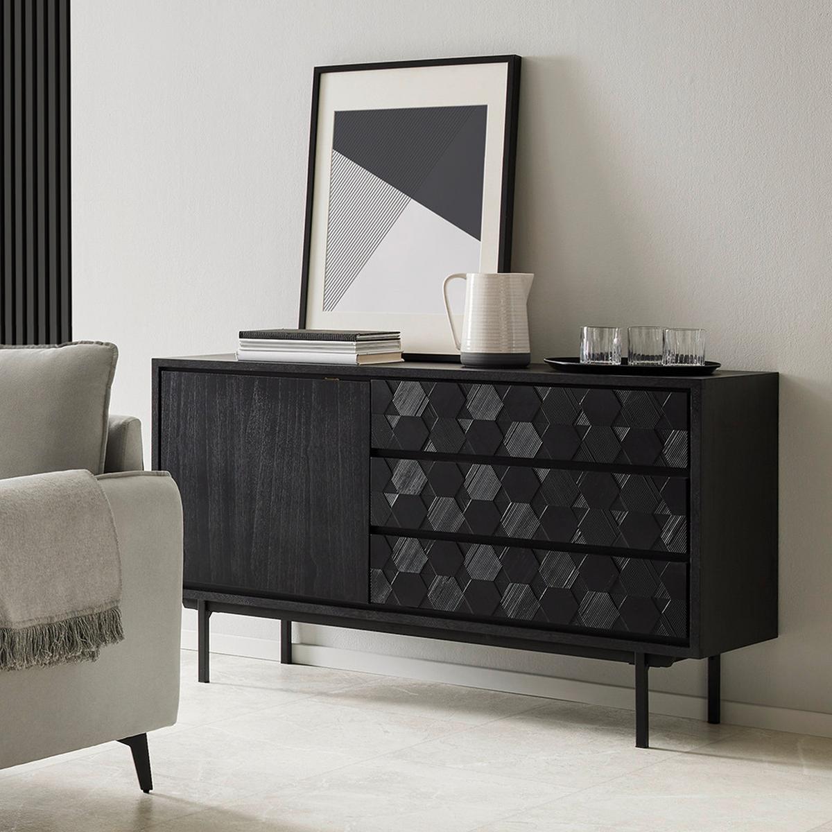 Sideboard "Roma" schwarz - Schwarz, Modern, Holz/Metall (131,5/77/42cm) - Bessagi Home