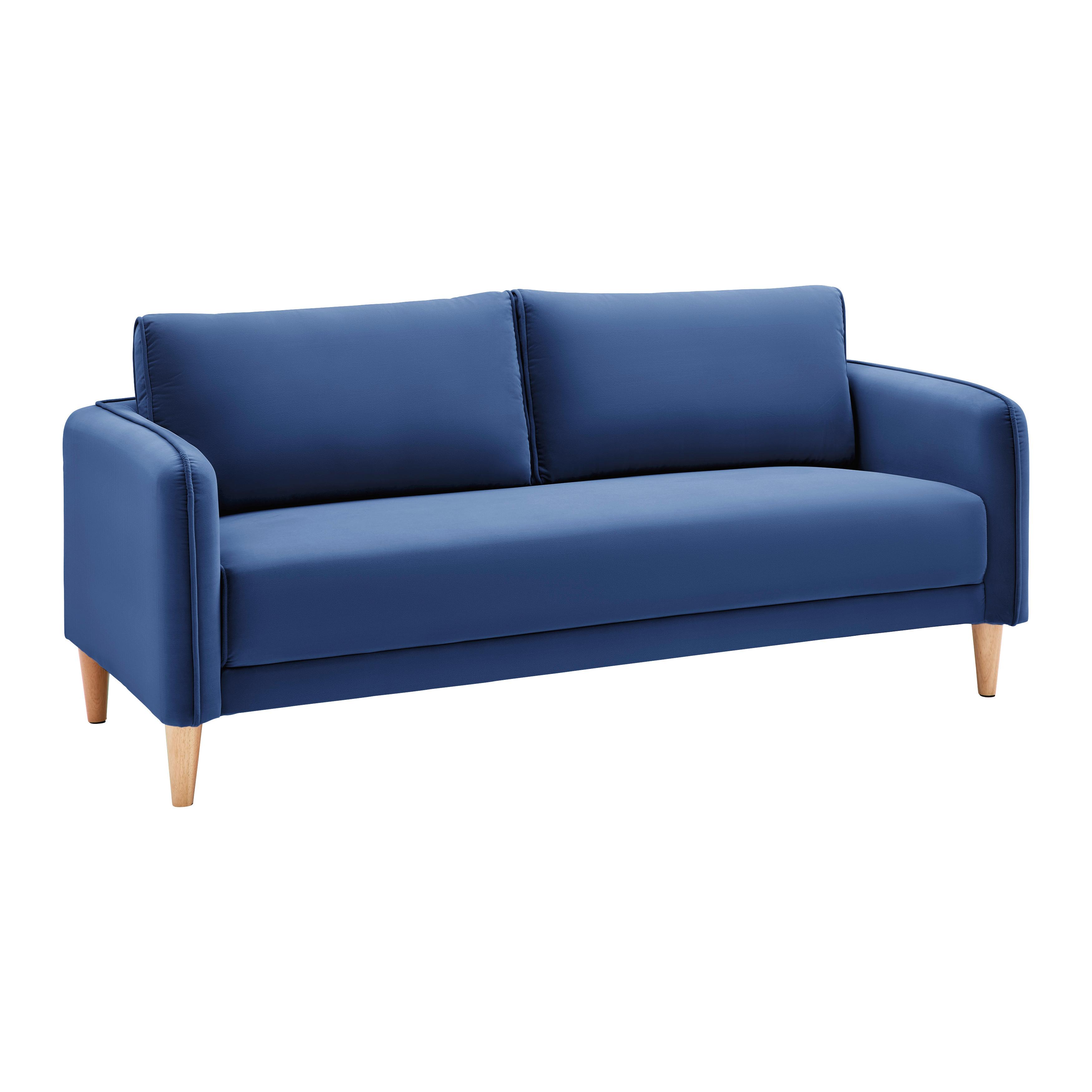 Sofa Livia Blau Samt - Dunkelblau/Naturfarben, MODERN, Holz/Textil (176/78/76cm) - Bessagi Home