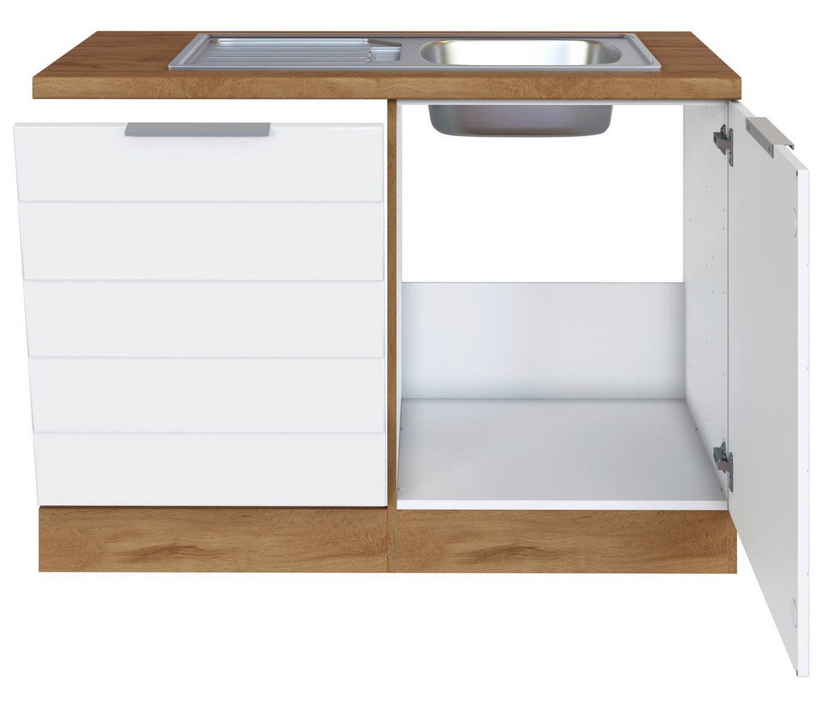 Spülenschrank Florenz ca. 120 cm Weiß/Eiche - Eiche Wotan/Weiß, Design, Holzwerkstoff/Metall (120/86/60cm) - Held