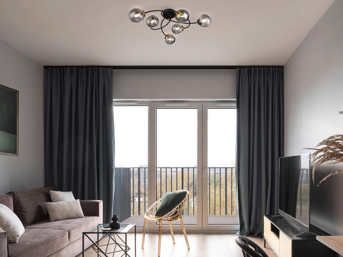 DECKENLEUCHTE 56136-6D JORGE - Messingfarben/Schwarz, Design, Glas/Metall (52/45/17,5cm) - Globo