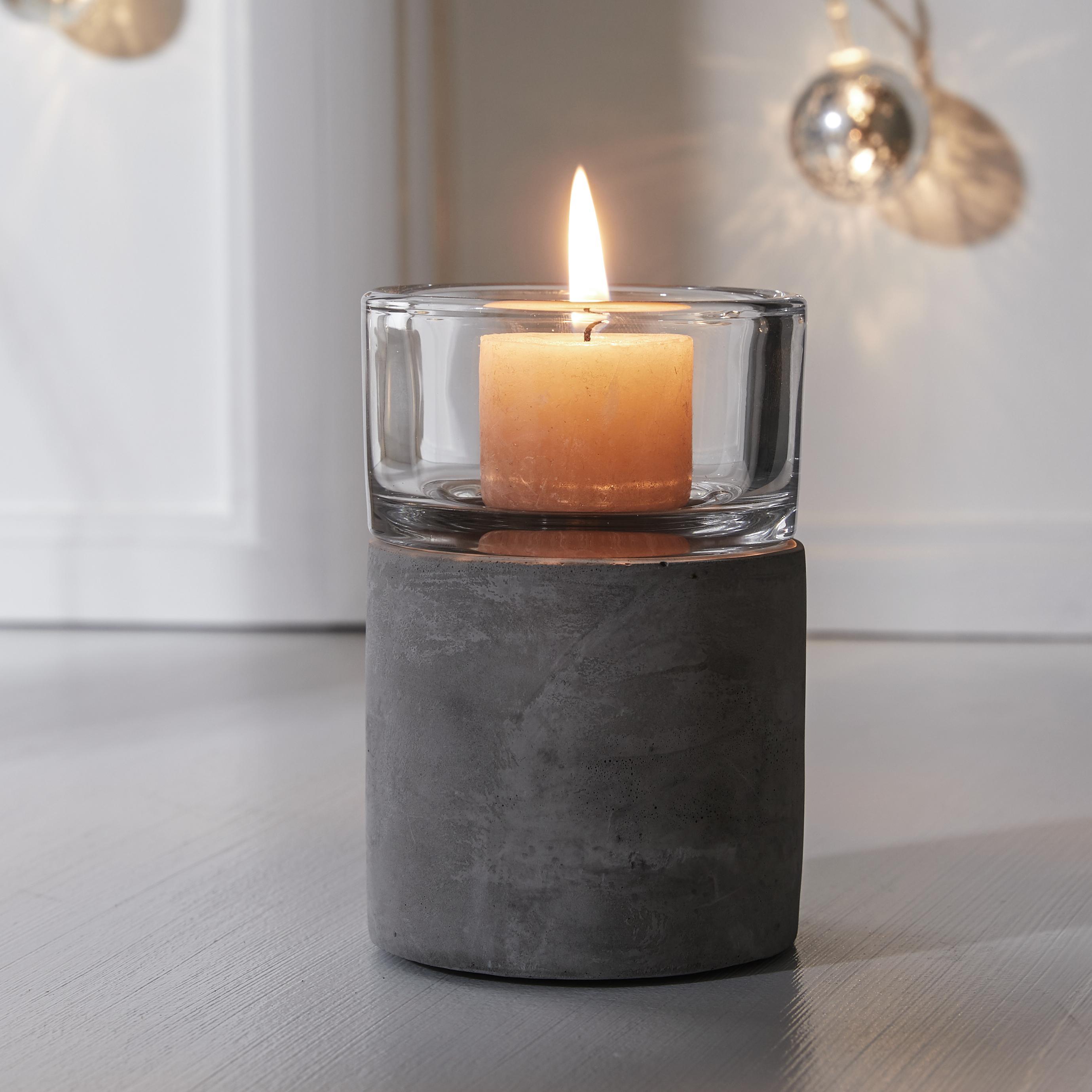 Kerzenhalter in Grau Ø/H ca. 8,3/11,9 cm 'Ambiente' - Hellgrau, MODERN, Stein (8,3/11,9cm) - Bessagi Home