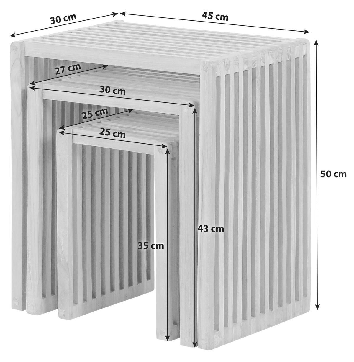 Garten-Beistelltischset Woodie 3er-Set Teak massiv - Teakfarben, Basics, Holz - Gardenson