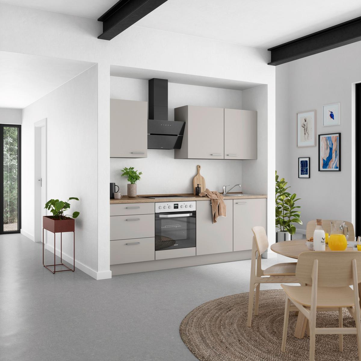 Küchenblock Touch High m. Geräten Grau - Eiche dunkel/Edelstahlfarben, MODERN, Holzwerkstoff/Metall (240cm) - Nobilia