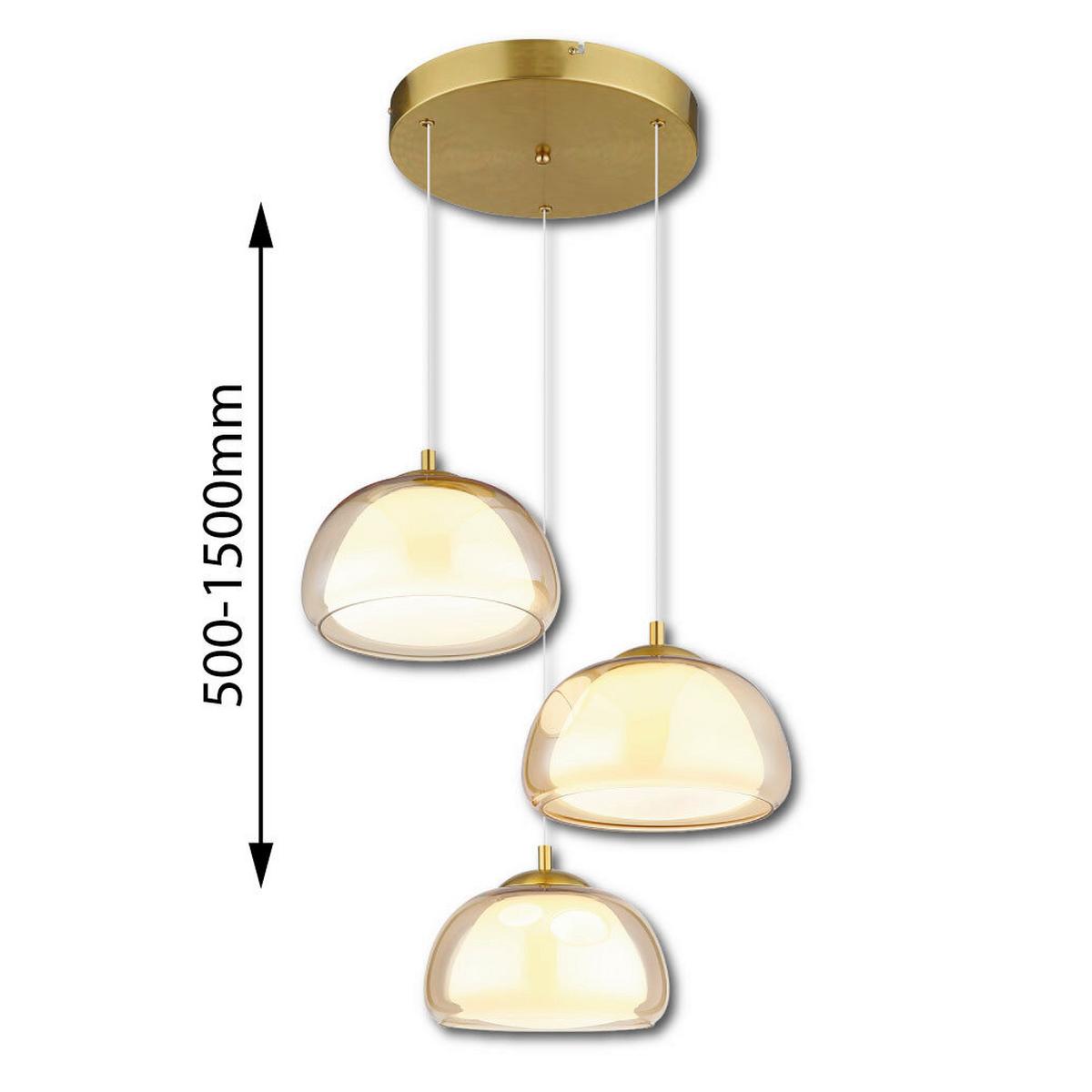 Led Viseća Svjetiljka Avila - bijela/zlatne boje, Design, staklo/metal (50/150cm) - Globo