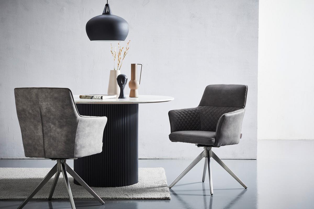 KRZESŁO Z PODŁOKIETNIKAMI KIM - kolor stalowy/szary, Basics, metal/tkanina (62/90/63cm) - MID.YOU