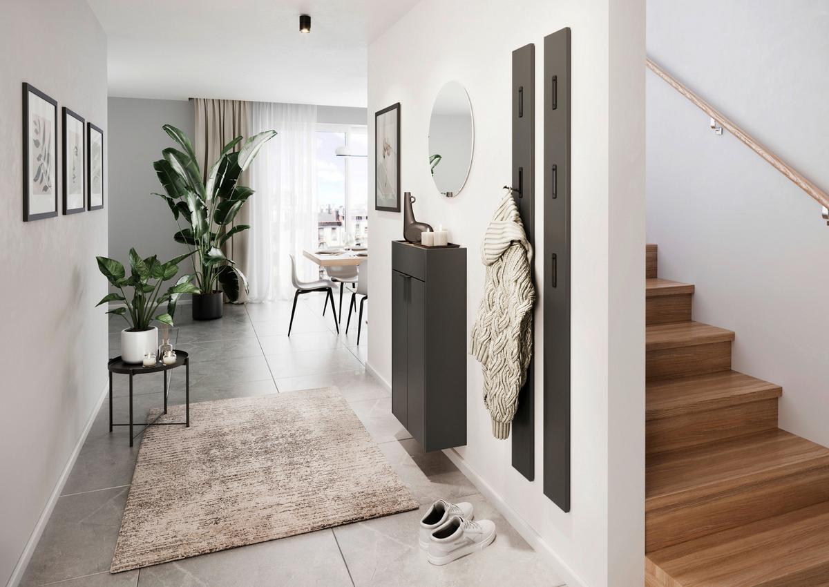 SZAFKA NA BUTY GW-AMECA - kolor dębowy/czarny, Design, materiał drewnopochodny/tworzywo sztuczne (56/97/22cm)