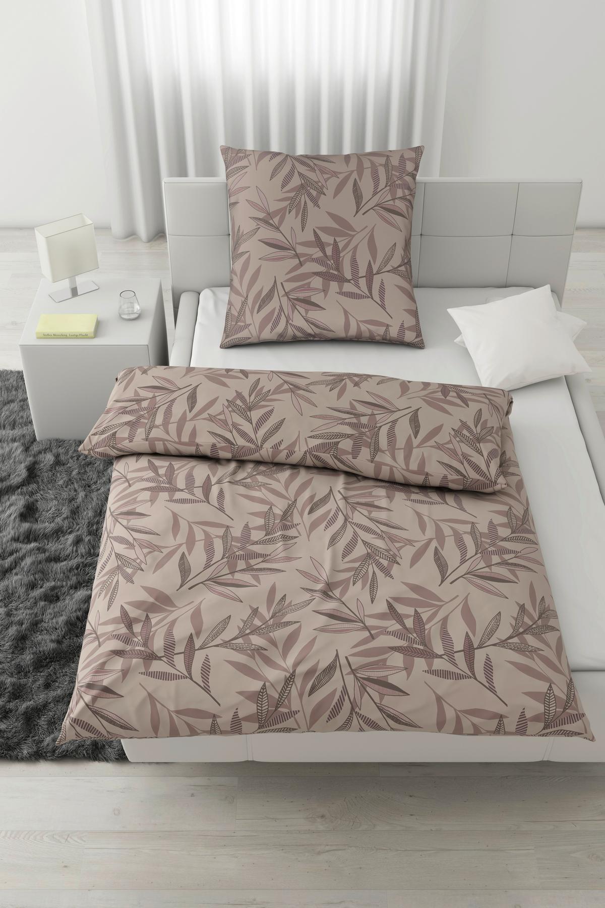 Bettwäsche Stitched Leaves Beige/Mauve ca. 135x200cm - Beige/Mauve, Textil (135/200cm) - Modern Living