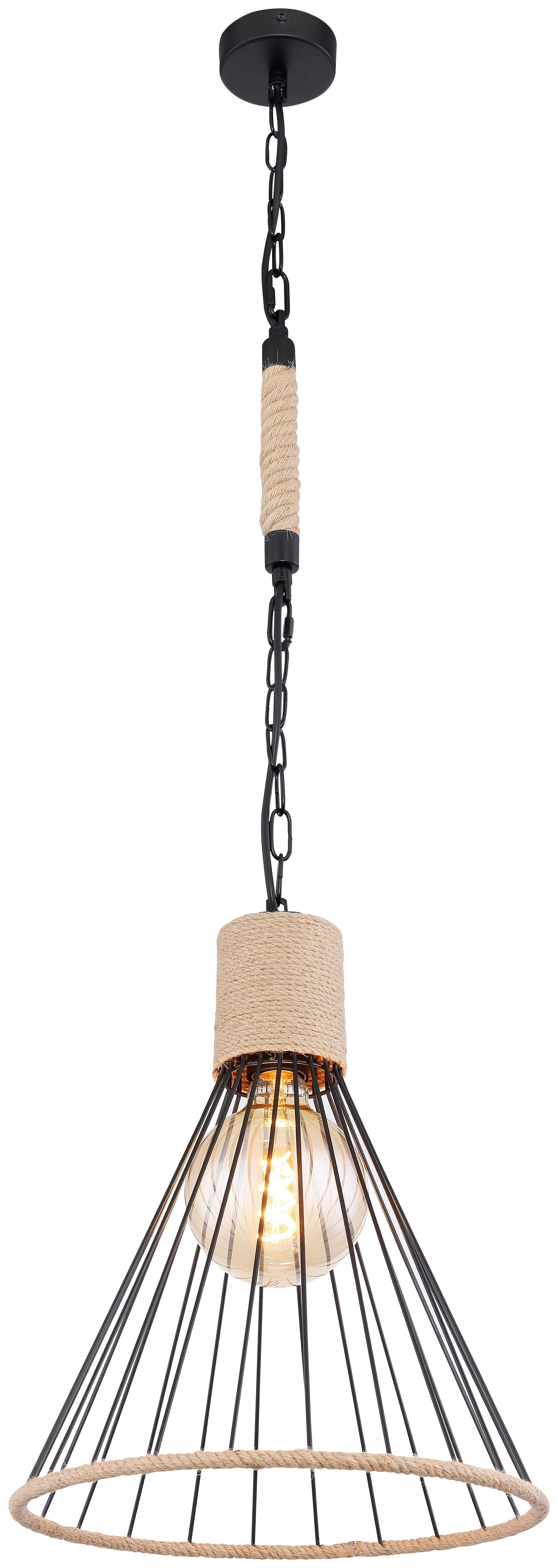 Hängeleuchte Halia Ø ca. 35cm max. 60 Watt - Schwarz/Braun, Natur, Naturmaterialien/Metall (35/140cm) - Globo