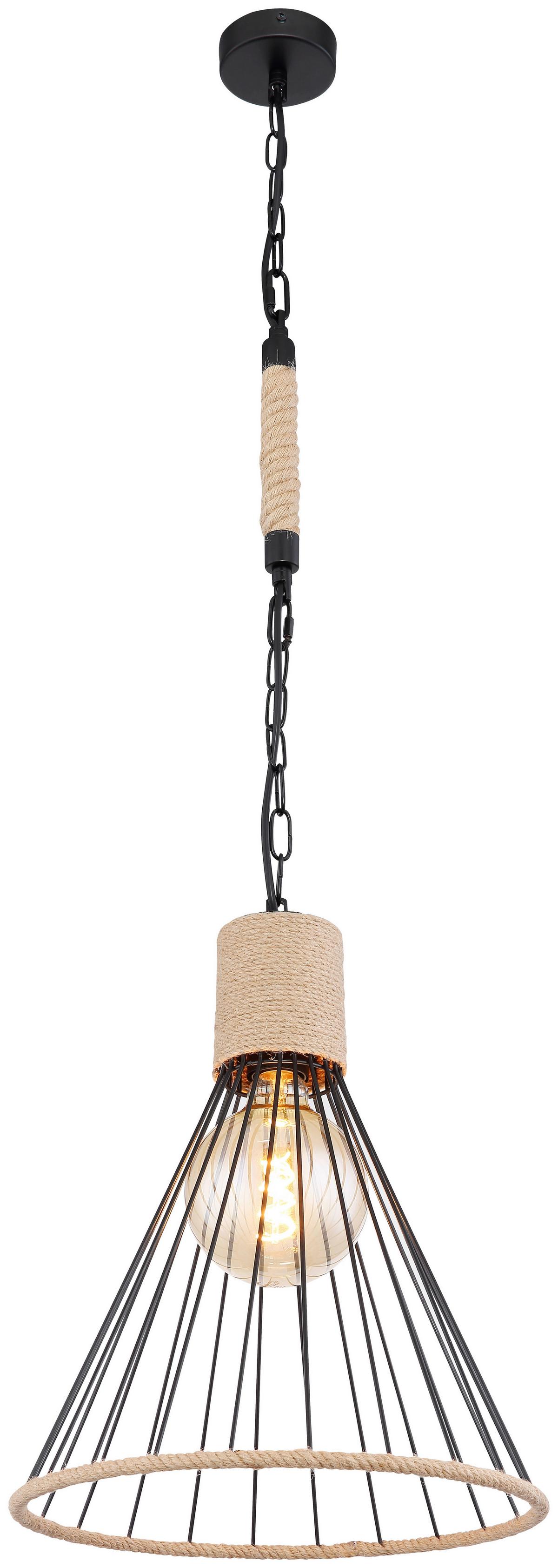 Viseča Svetilka 15676h1 - črna/rjava, Natur, kovina/naravni materiali (35/140cm) - Globo