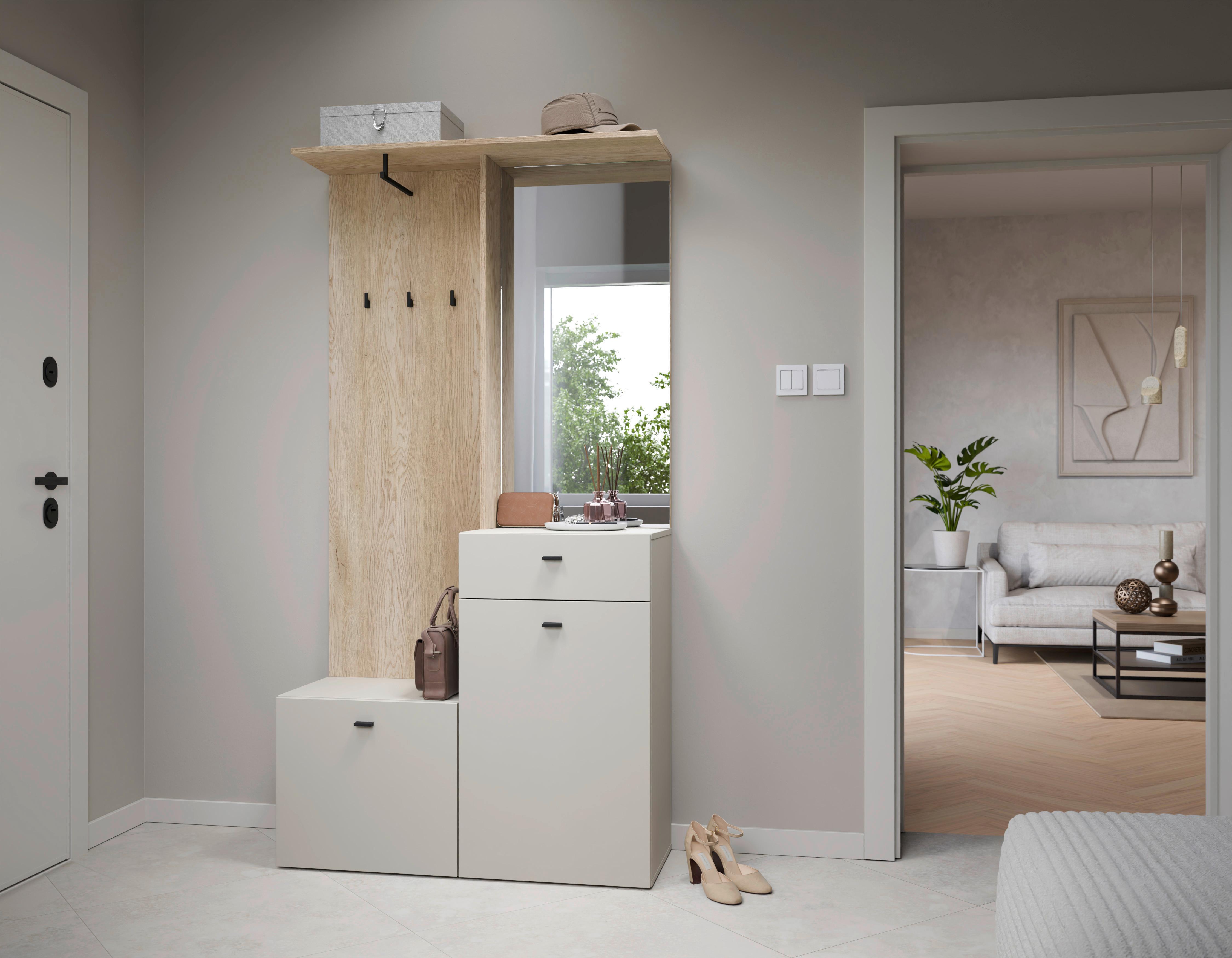 Ansamblu de hol ROMEA - cașmir/stejar Artisan, Modern, sticlă/material pe bază de lemn (100/192,1/36,6cm) - Modern Living