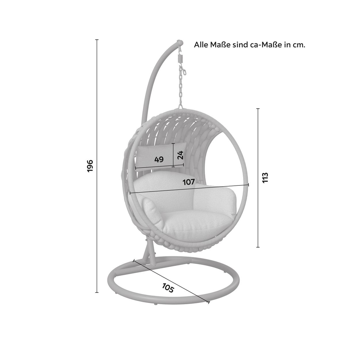 Viseća Fotelja Mira - svijetlo siva, Moderno, metal/tekstil (107cm) - Bessagi Garden