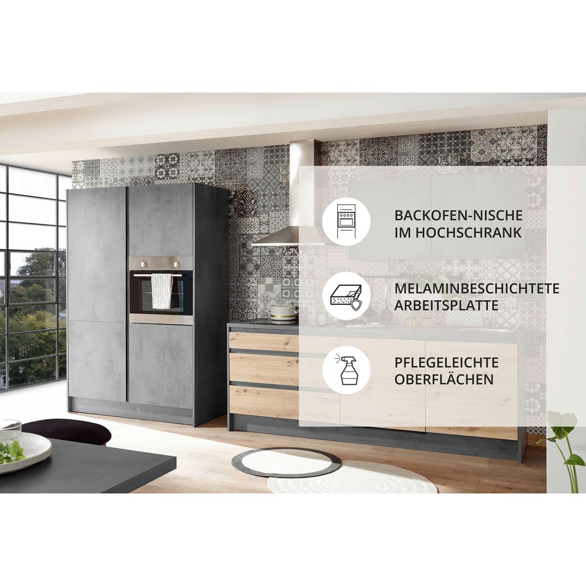 Küchenblock in Anthrazit/ Eichefarben ´TROJA+E´ - Anthrazit/Eiche Artisan, Design, Holzwerkstoff (335cm) - P & B