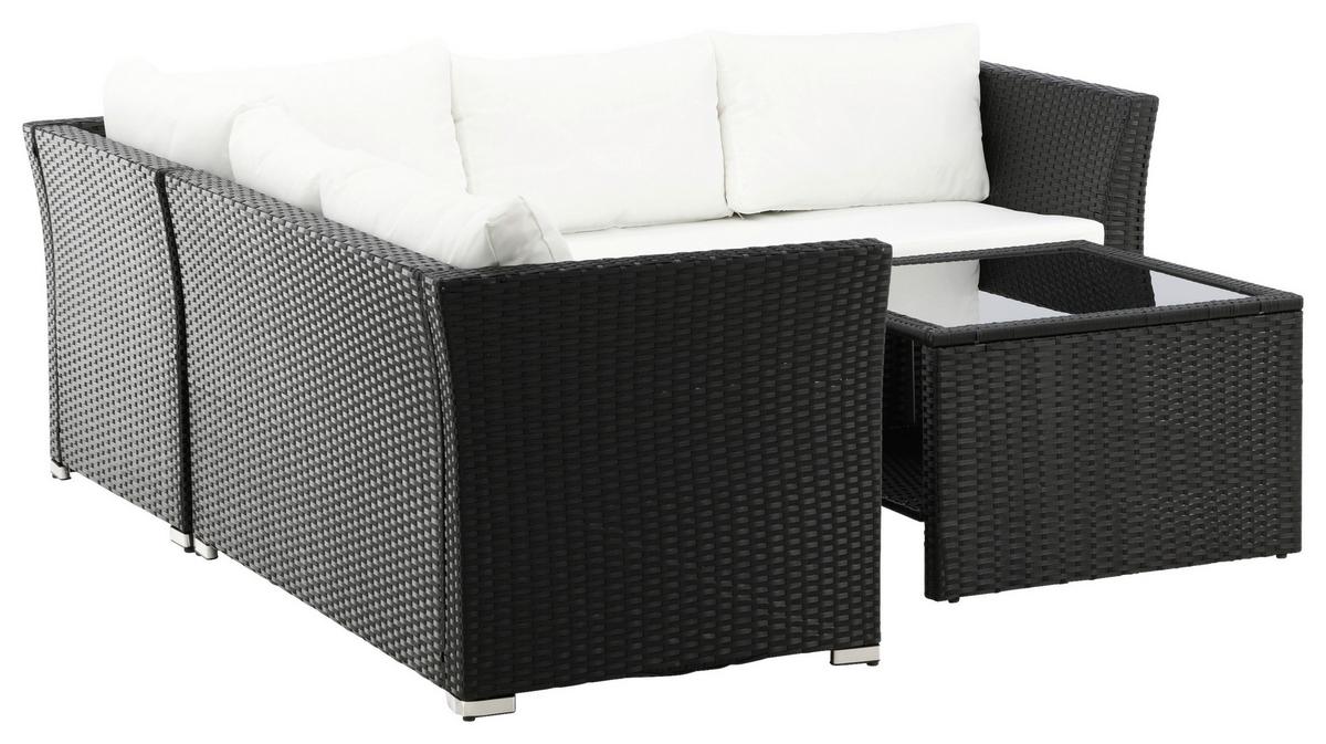 Loungegarnitur Haiti Schwarz, Kunststoffgeflecht - Schwarz, KONVENTIONELL, Kunststoff - Gardenson