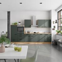 Küchenblock Easytouch Low m. Geräten Dunkelgrün - Dunkelgrün/Eichefarben, MODERN, Holzwerkstoff/Metall (360cm) - Nobilia