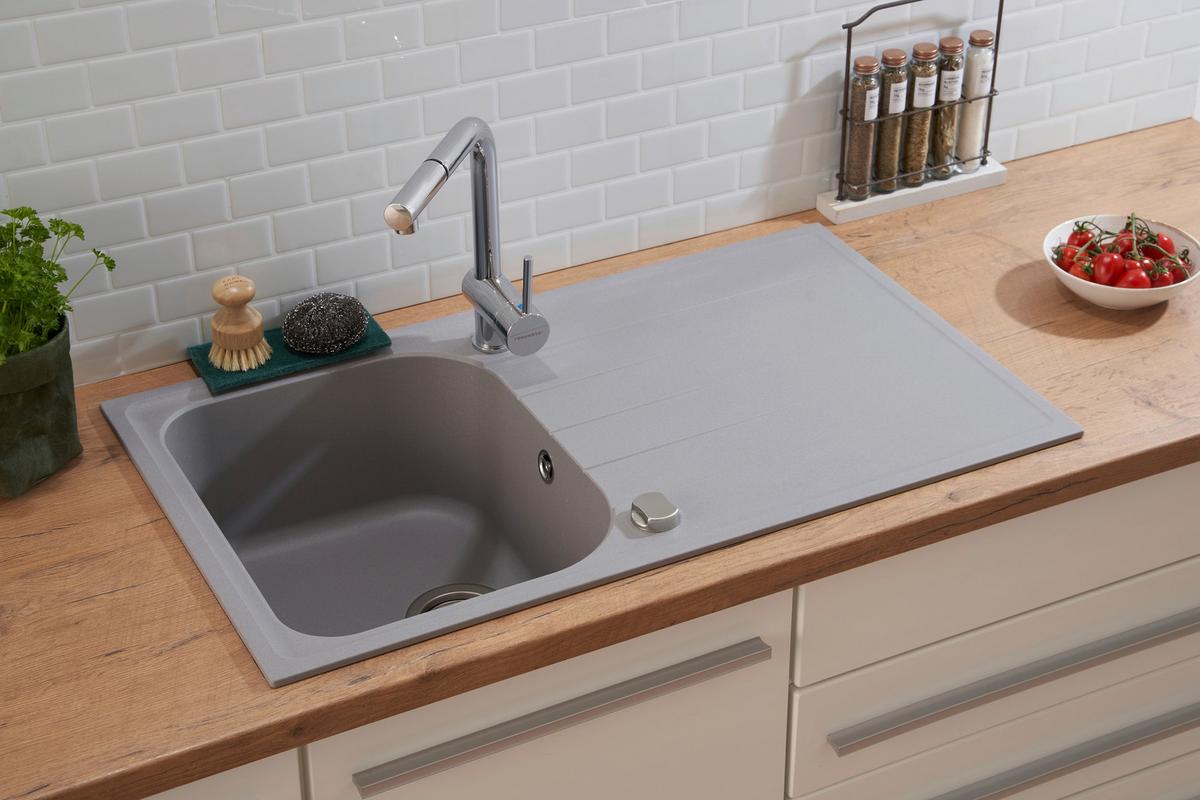 Granitspüle Orlando ca. 86x20,9x50 cm Grau - Grau, Trend, Stein (86/20,9/50cm) - Respekta