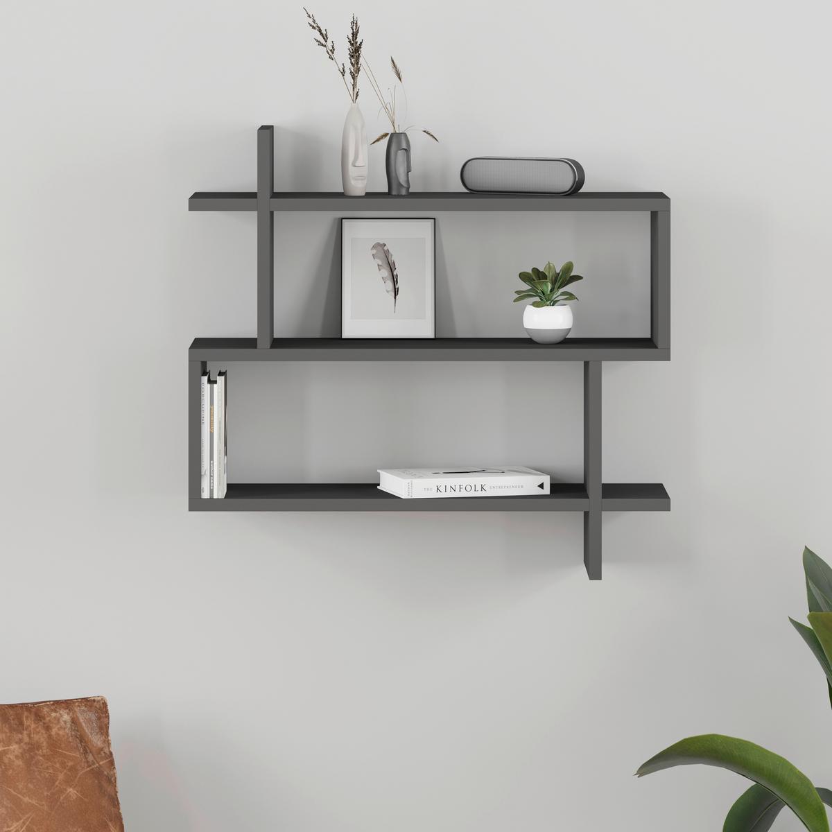 Stenska Polica Paralel - antracit, Design, leseni material (70/65/22cm) - Livetastic