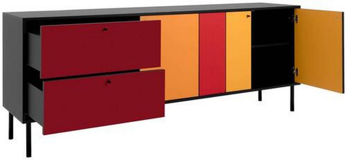 Tv-szekrény Lucca - fekete/többszínű, Design, faalapú anyag/fém (184,5/70/40cm) - MID.YOU
