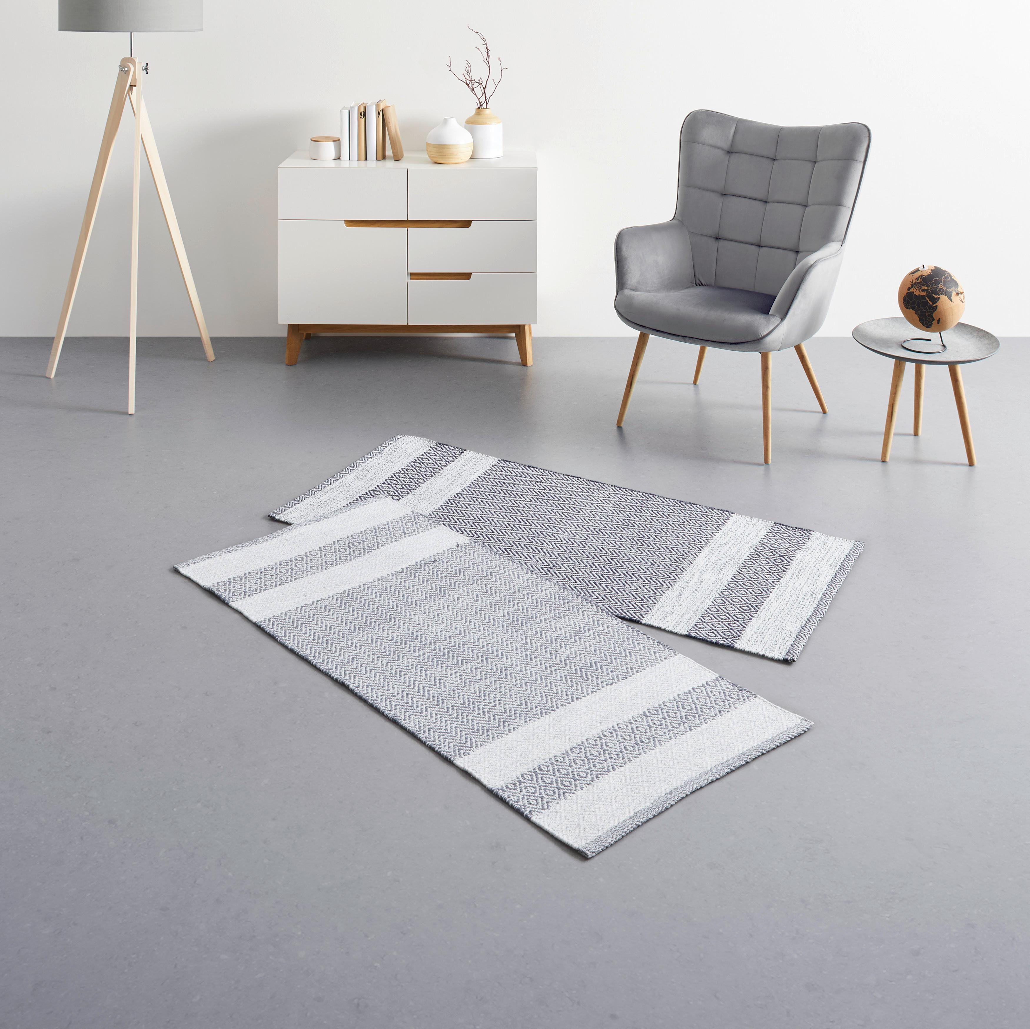 Handwebteppich Elisa in Hellgrau ca. 60x120 - Dunkelgrau/Weiß, MODERN, Textil (60/120cm) - Modern Living