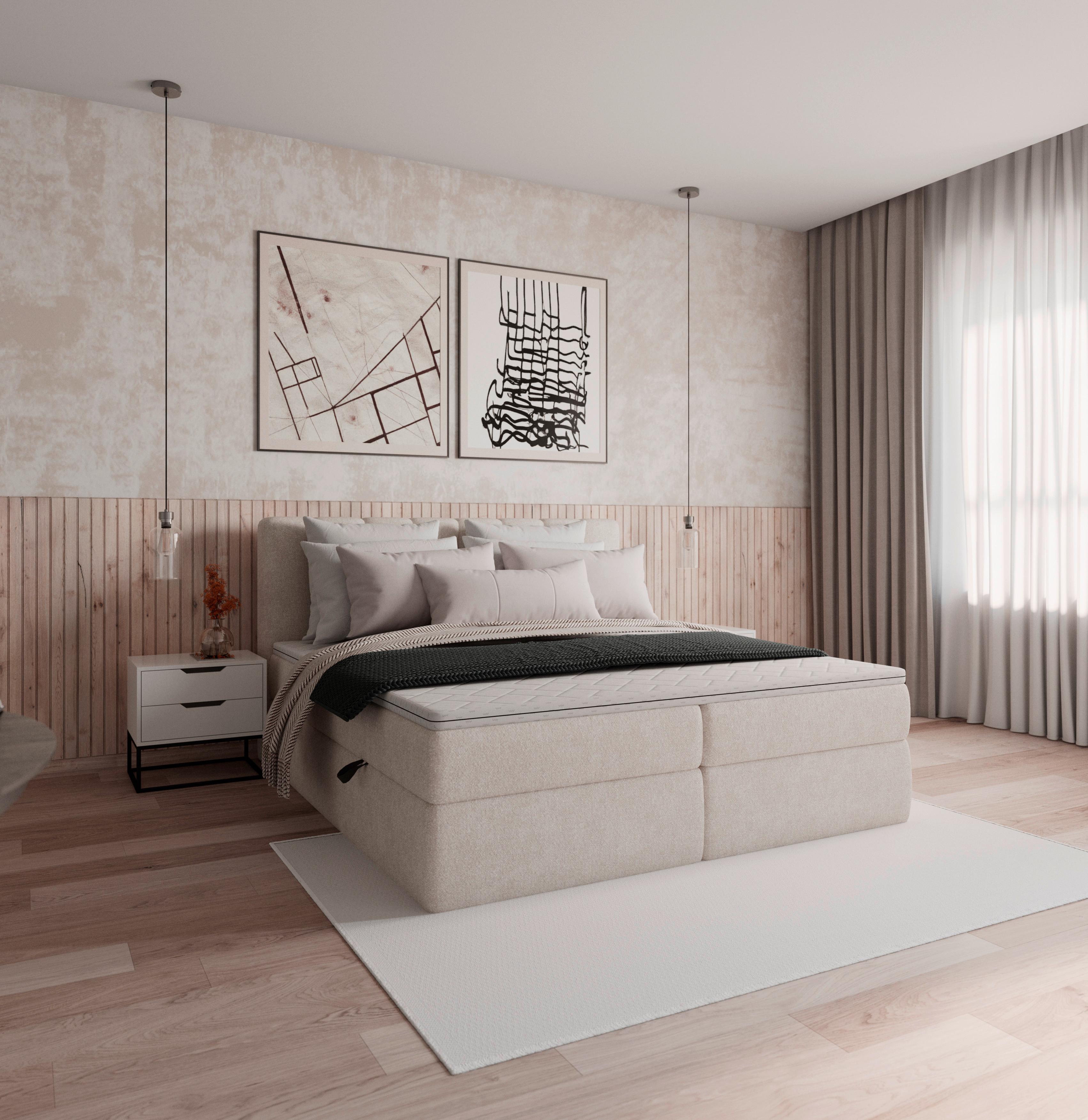 Postelja Z Vzmetnico Mala, 180x200, Krem, Z Nadvložkom - črna/krem barve, Moderno, umetna masa/tekstil (180/200cm) - Bessagi Home