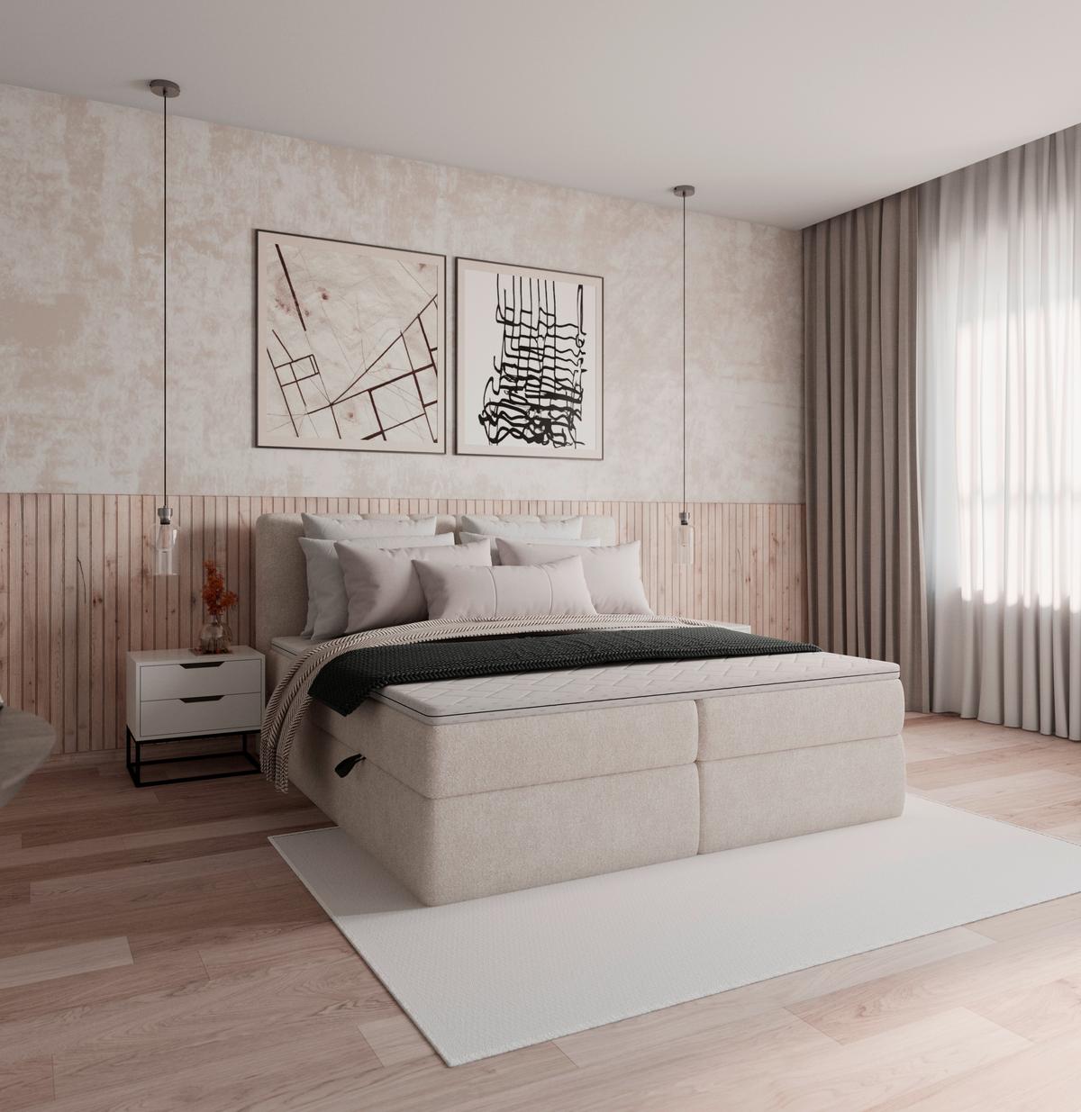 Postelja Z Vzmetnico Mala, 180x200, Krem, Z Nadvložkom - črna/krem barve, Moderno, umetna masa/tekstil (180/200cm) - Bessagi Home