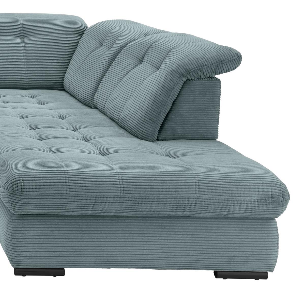 Wohnlandschaft Rigatti Hellblau Cord mit Bettkasten - Schwarz/Hellblau, MODERN, Textil/Metall (184/387/252cm) - Livetastic