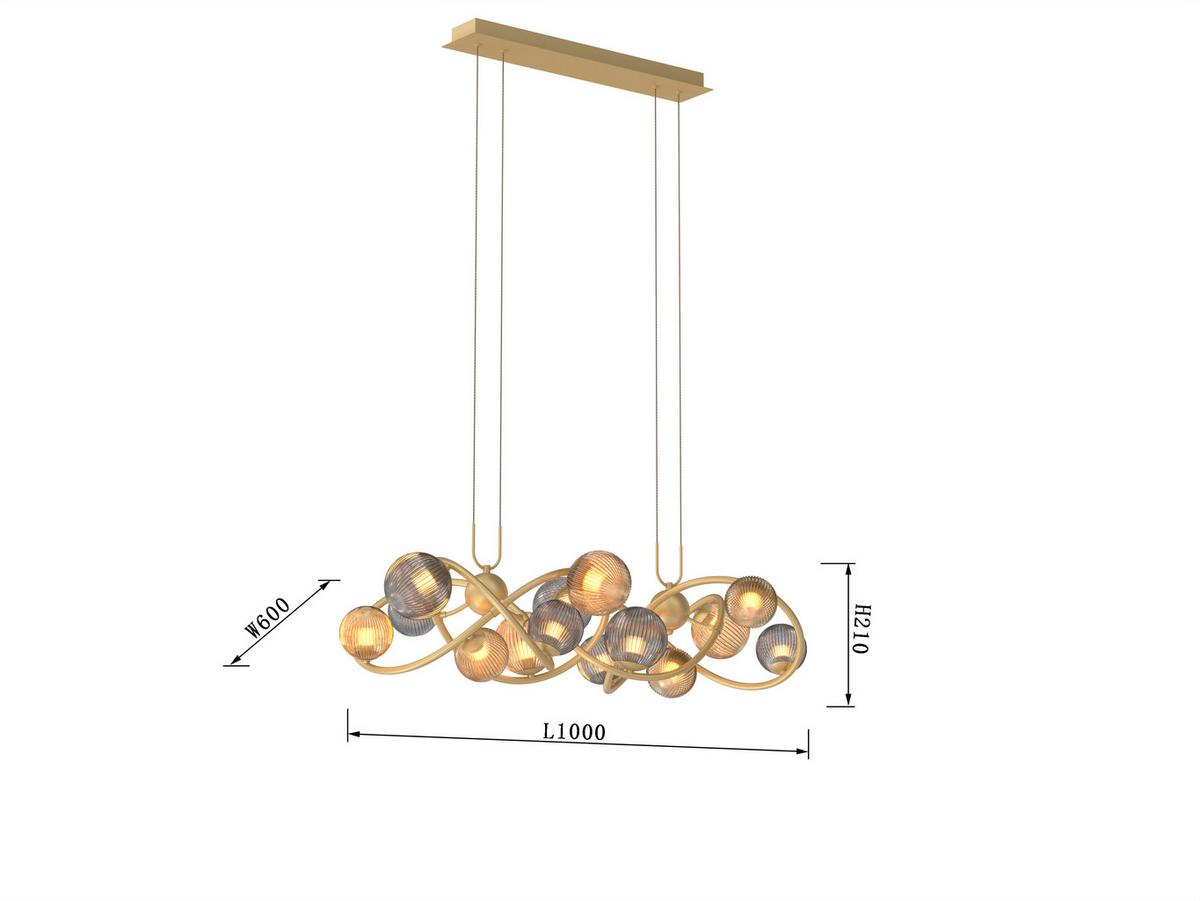 LAMPA WISZĄCA LED 7015-1404 METZ - złoty, Design, metal/szkło (60/150cm) - Wofi