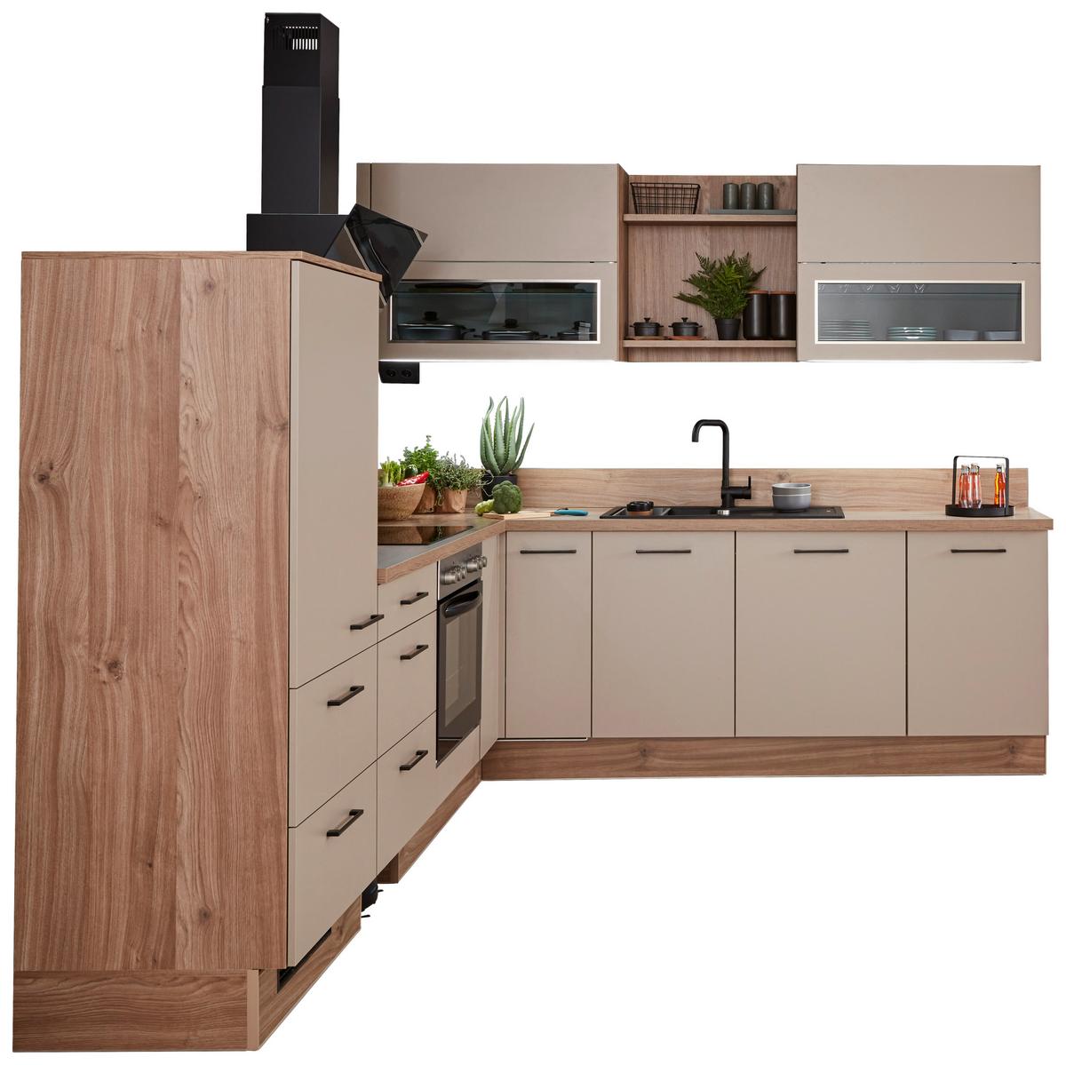 Einbauküche IP1200 Cappucinofarben - Eichefarben/Cappuccino, MODERN, Holzwerkstoff/Metall (270/250cm) - Impuls