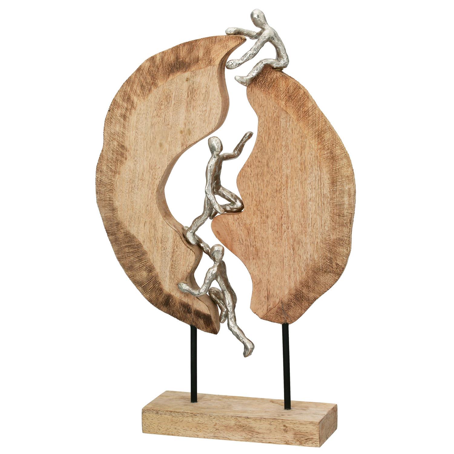 Skulptur Silberfarben/Hellbraun - Hellbraun/Silberfarben, LIFESTYLE, Holz/Metall (35/36/9cm)