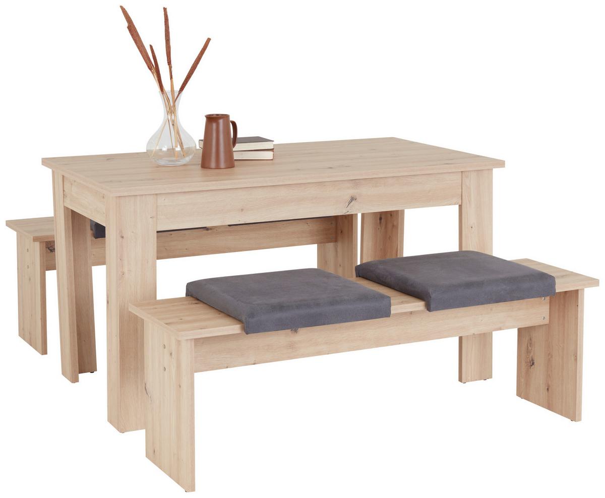 Jedilna Garnitura Pariz, Hrast Artisan, Miza, 2 Klopi - hrast artisan, Konvencionalno, leseni material (137/77/75cm) - Based