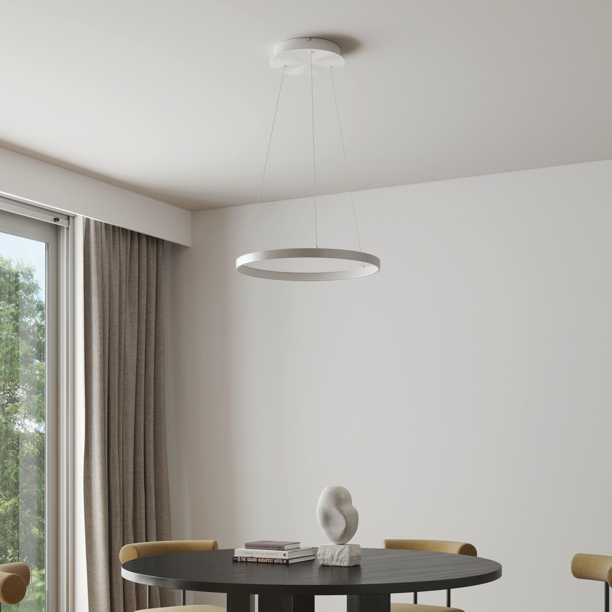LAMPA ZWIESZANA LED 2851-95 HOOP - kolor aluminiowy, Design, tworzywo sztuczne/metal (57/180/200cm) - Paul Neuhaus