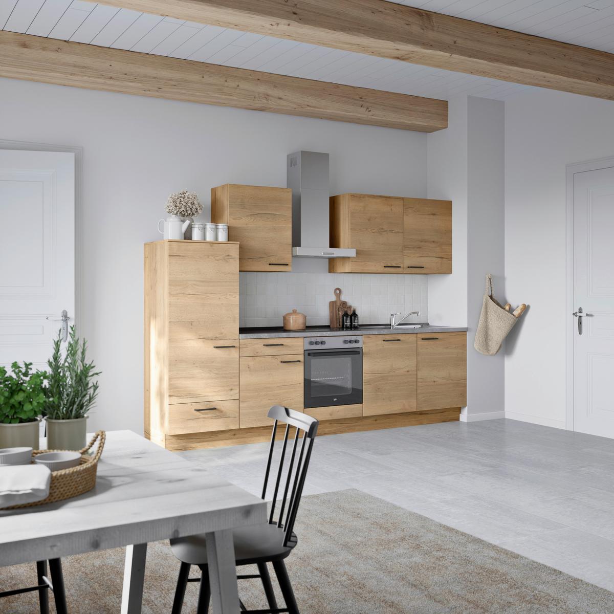 Küchenblock Structura Low m. Geräten Eiche - Schieferfarben/Eichefarben, MODERN, Holzwerkstoff/Metall (300cm) - Nobilia