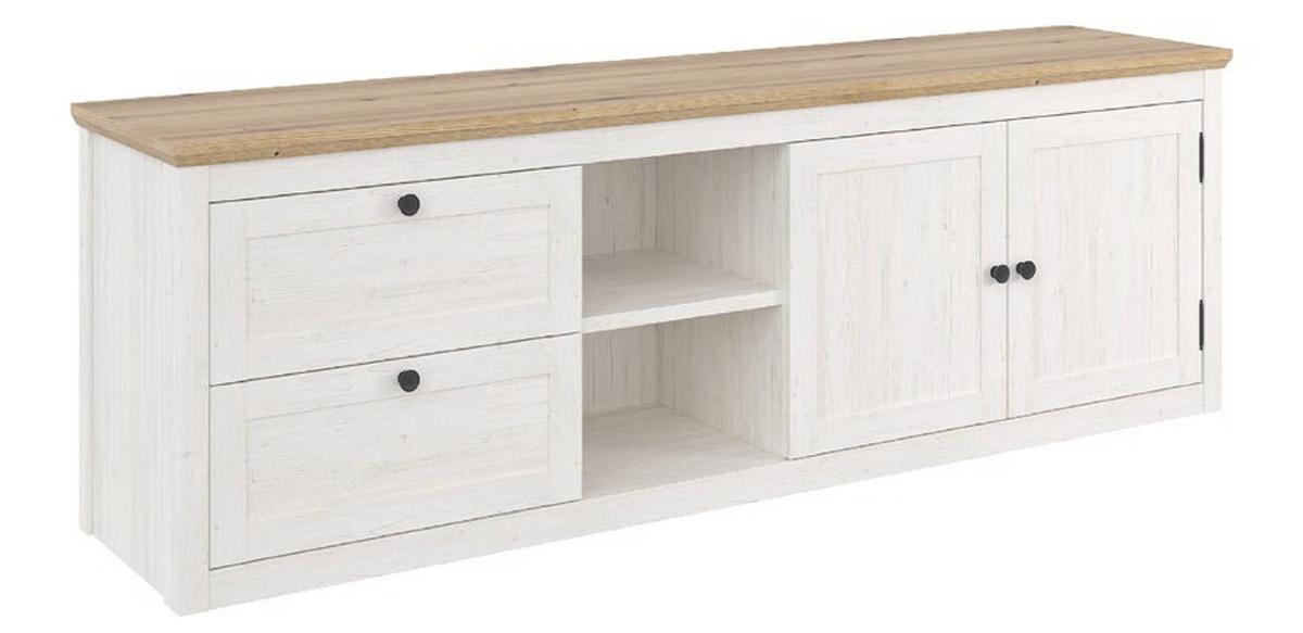 TV-Element Korsika Eichefarben/Weiß - Eichefarben/Schwarz, ROMANTIK / LANDHAUS, Holzwerkstoff/Metall (185/61,4/43cm) - Mömax