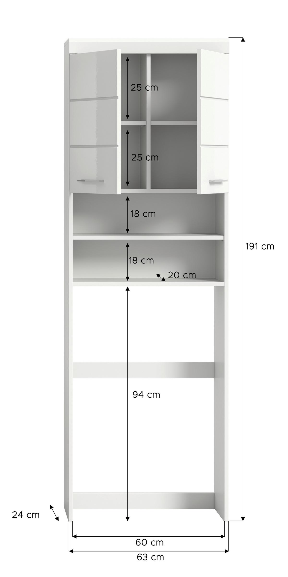 Waschmaschinenschrank SCOUT Weiß/Hochglanz ca.63x191x24cm - Weiß Hochglanz/Silberfarben, MODERN, Holzwerkstoff/Kunststoff (63/191/24cm) - MID.YOU