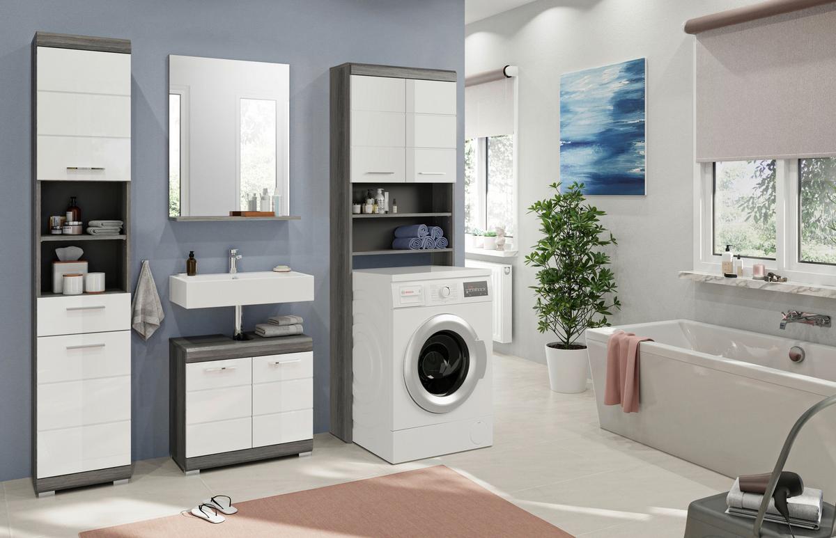 Badezimmer Scout 4-tlg. ca. 160 cm Anthrazit/Weiß - Weiß Hochglanz/Grau, MODERN, Holzwerkstoff/Kunststoff (160cm) - MID.YOU