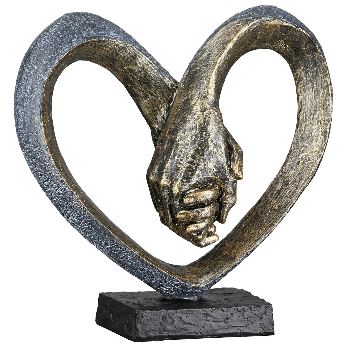 Skulptur Hand in Hand Grau/Bronzefarben - Bronzefarben/Grau, Basics, Kunststoff (26/24,5/10cm)