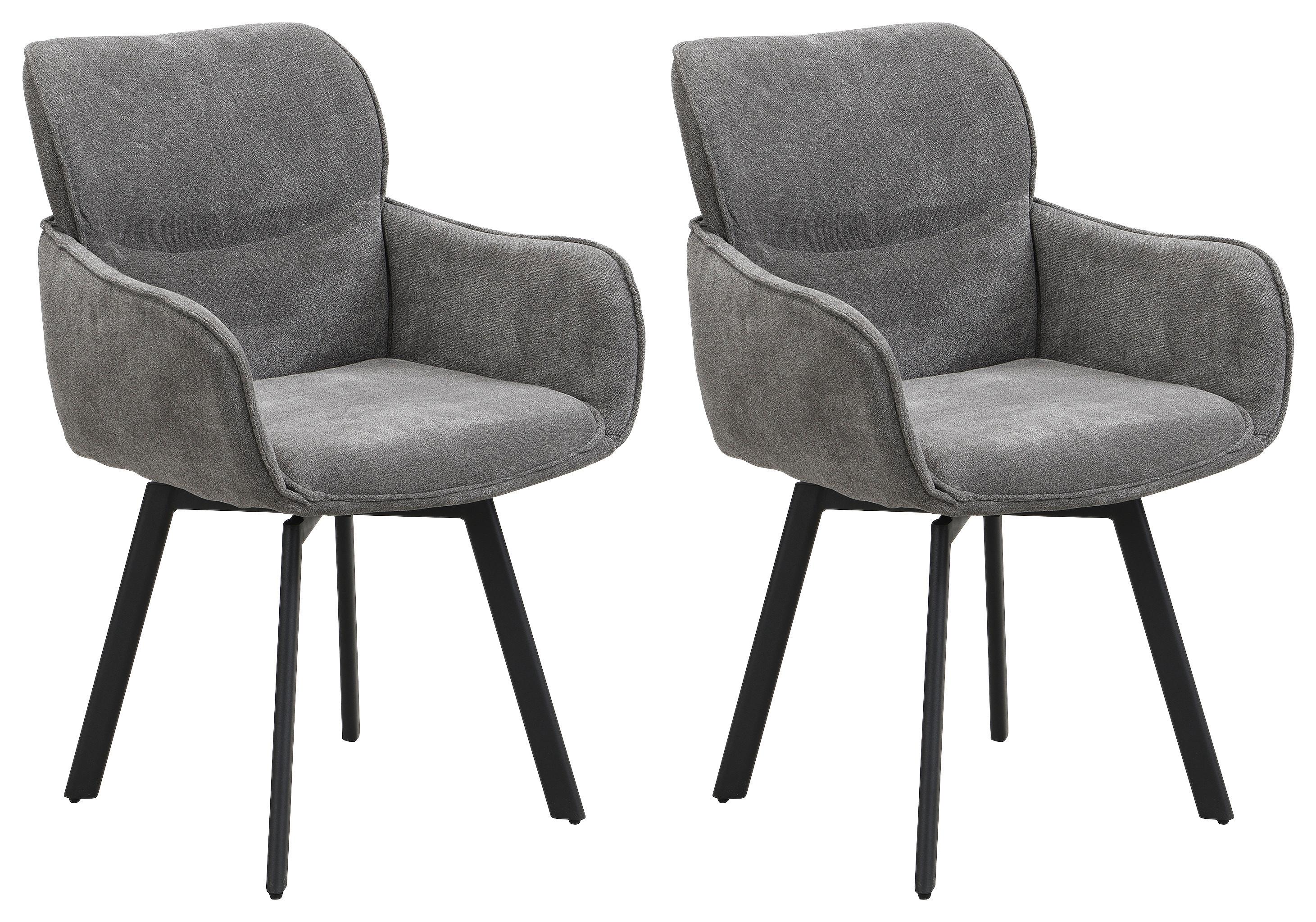 STUHL-SET RICO - Dunkelgrau/Schwarz, MODERN, Textil/Metall (61/90/63cm) - MID.YOU