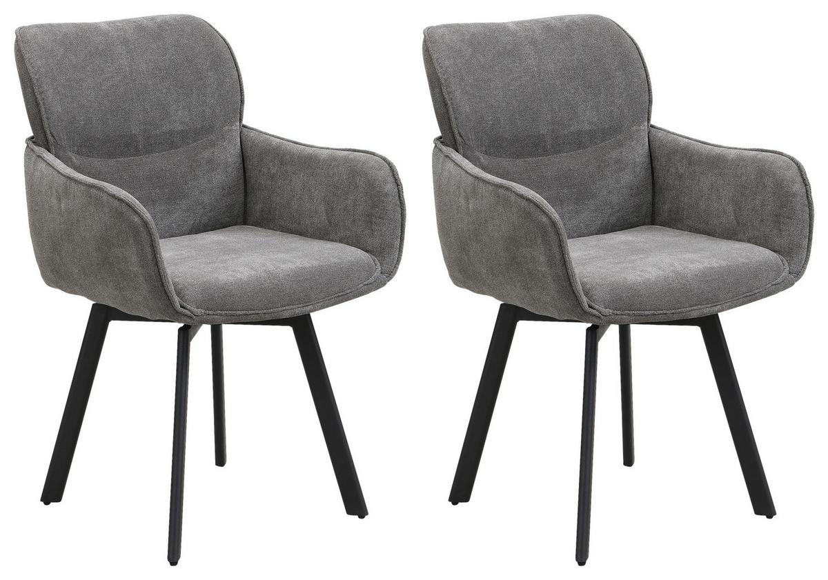 STUHL-SET RICO - Dunkelgrau/Schwarz, MODERN, Textil/Metall (61/90/63cm) - MID.YOU