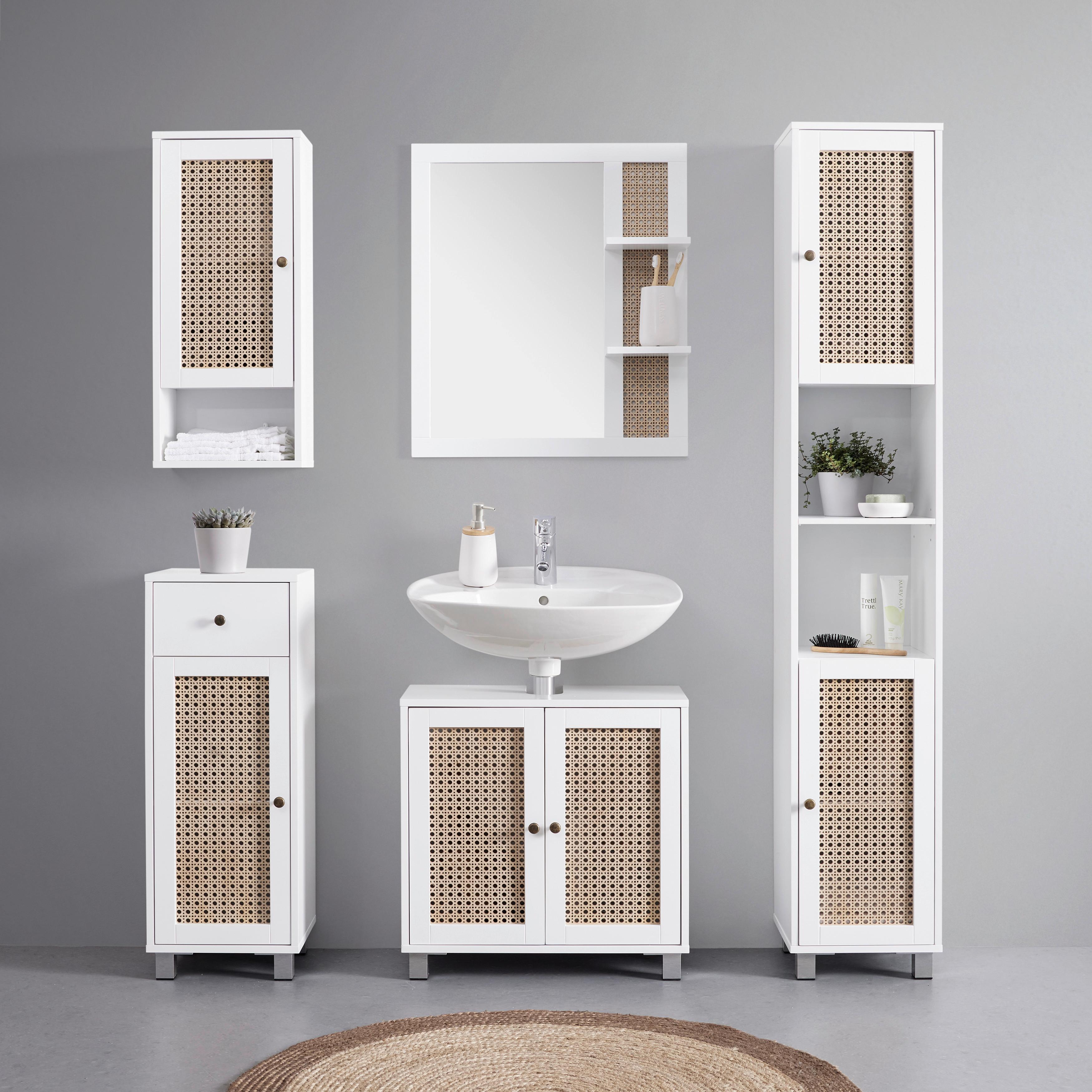 BADRUMSSPEGEL LISA - vit/naturfärgad, Modern, trämaterial/glas (61/70/13cm) - Bessagi Home