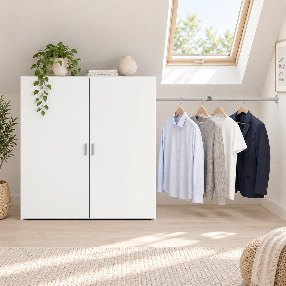 Kombischrank Dacho "l" - Weiss/Silberfarben, Modern, Holzwerkstoff/Metall (90/100/52cm) - Livetastic