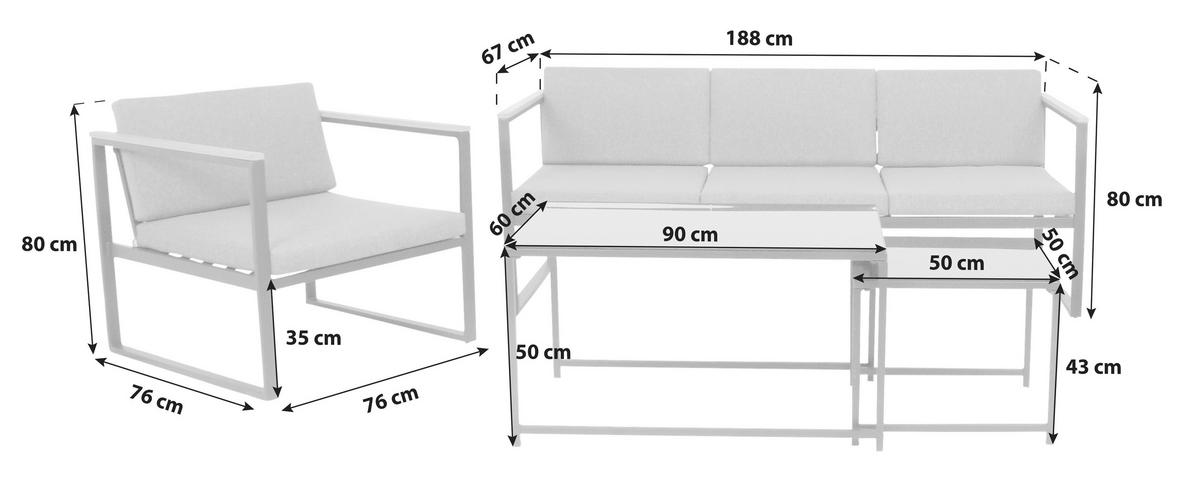 Loungegarnitur Space 5-tlg. Anthrazit - Anthrazit, Basics, Textil/Metall - Acamp