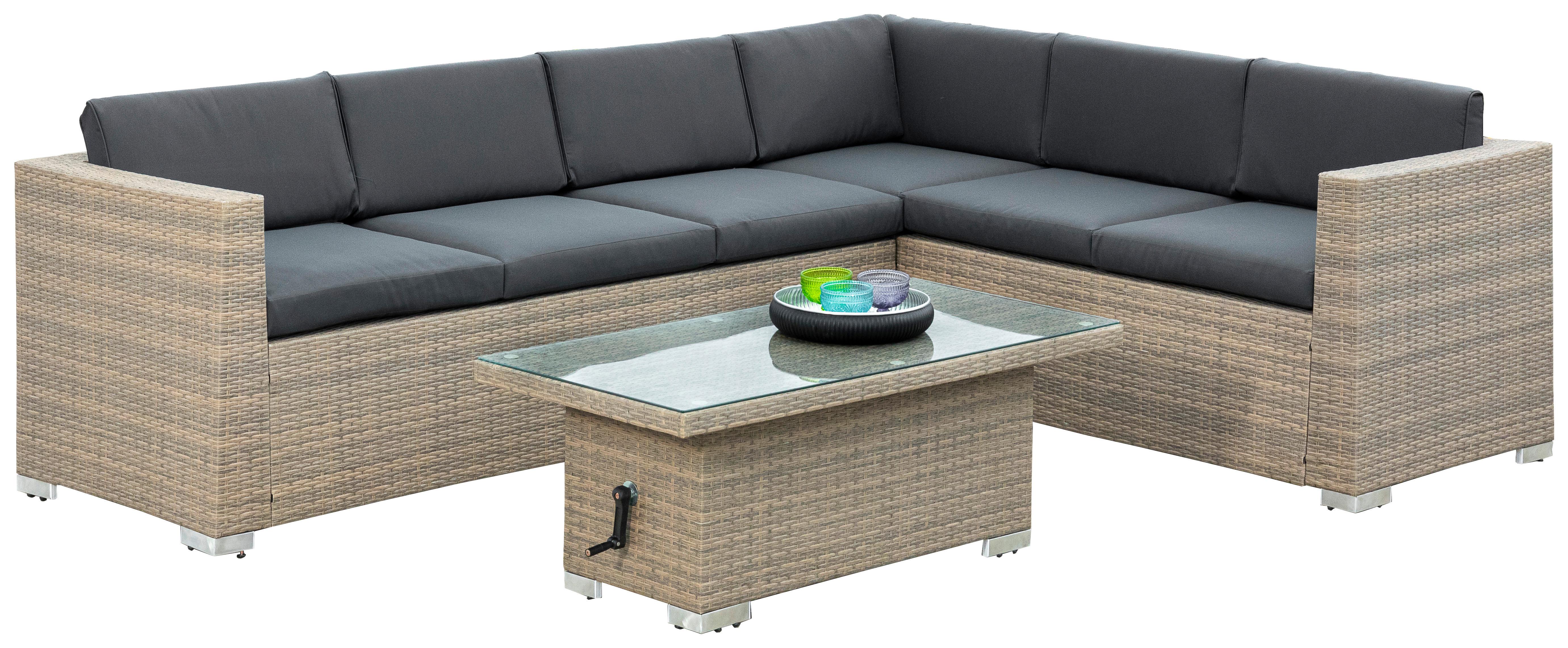 LOUNGEGARNITUR Bellante Braun/Dunkelgrau - Dunkelgrau/Braun, KONVENTIONELL, Glas/Kunststoff (208/269/61cm) - Gardenson