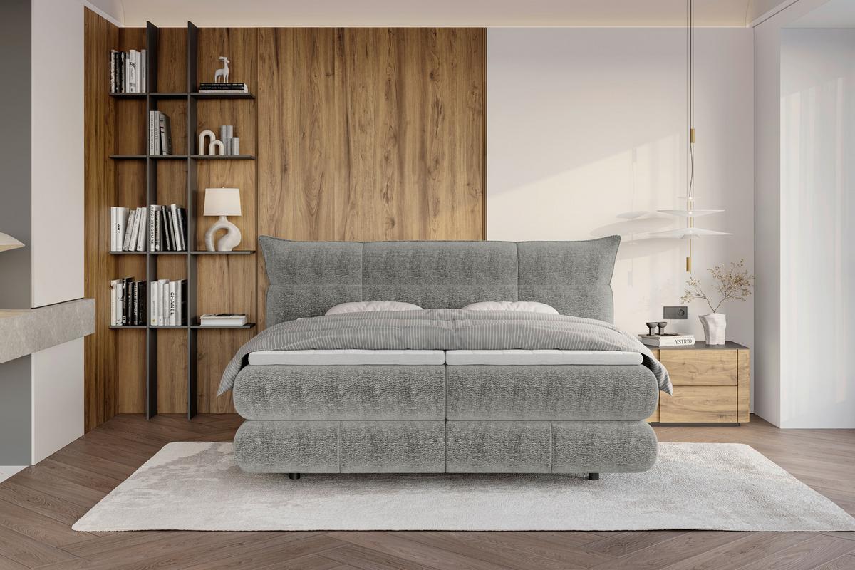Boxspringbett Auris Grau ca. 180x200cm - Schwarz/Grau, KONVENTIONELL, Kunststoff/Textil (180/200cm) - Sembella
