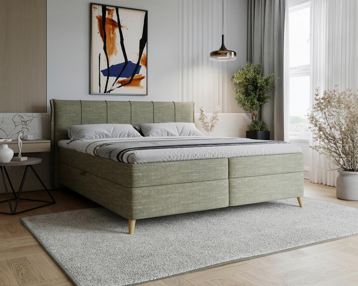 Boxbett Veloria Grün ca. 180x200cm - Schwarz/Grün, KONVENTIONELL, Textil/Metall (180/200cm) - Based