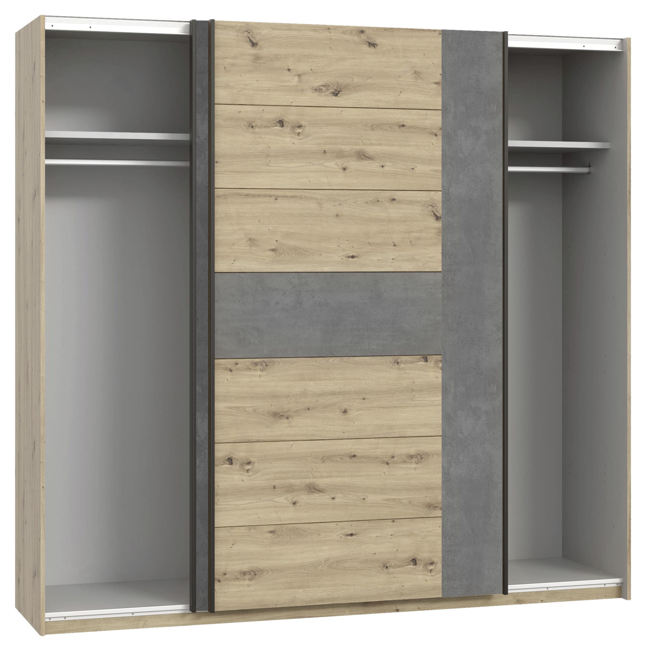 Schwebetürenschrank in Betonoptik/Artisan Eiche - Eichefarben/Dunkelgrau, Lifestyle, Holzwerkstoff/Kunststoff (221/210/62cm) - Modern Living