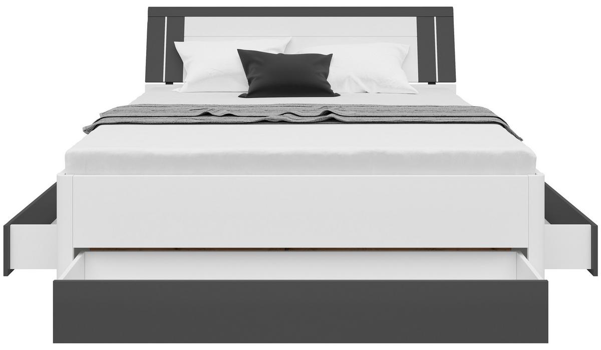 Stauraumbett in Weiss/Graphitfarben - Weiss/Graphitfarben, Konventionell, Holzwerkstoff (160/200cm) - Mömax