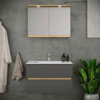 Badezimmer Cosila - Honigeiche/Weiss, Trend, Keramik/Holzwerkstoff (110cm) - MID.YOU