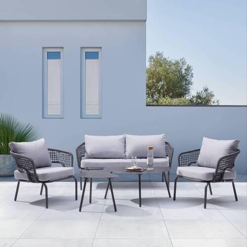 Loungegarnitur Lyon 5 in Anthrazit/Hellgrau - Anthrazit/Hellgrau, Modern, Glas/Kunststoff (144/72/68cm) - Mömax