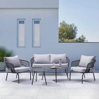 Loungegarnitur Lyon 5 in Anthrazit/Hellgrau - Anthrazit/Hellgrau, Modern, Glas/Kunststoff (144/72/68cm) - Mömax