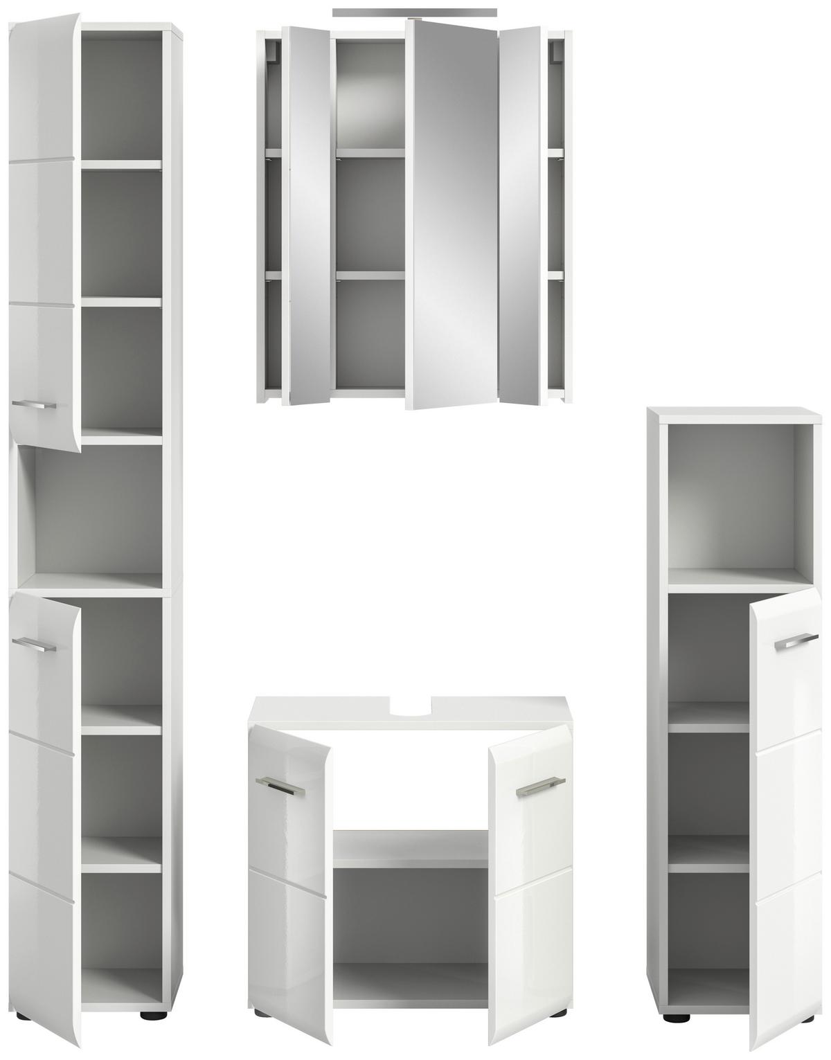 Badezimmer Ice 4-tlg. ca. 120 cm Weiß - Weiß Hochglanz/Silberfarben, MODERN, Holzwerkstoff/Kunststoff (120cm) - MID.YOU